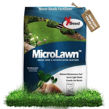 X-Seed Microlawn Grass Seed & Microclover Mix – Dense Self Feeding Lawn, Sun & Shade, Crowds Out Weeds, High Traffic, Drought-Resistant, 5 lb Bag