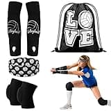 Yinder 4 Pcs Volleyball Accessories Include Knee Pads ,Arm Sleeves , Drawstring Bag,Softball Headbands for Women Volleyball Training Dance(Small,Black)