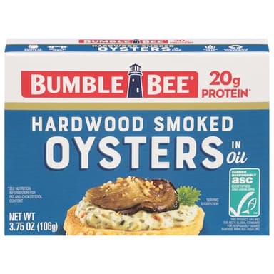 Bumble Bee Canned Hardwood Smoked Oysters, 3.75 oz Can - Ready to Eat - 20g Protein per Serving - Gluten Free