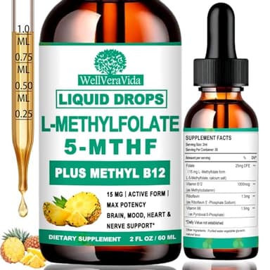 Methylfolate Supplement for Adult & Kids, L Methyl Folate 15mg Plus Methyl B12 B6 B2 Multivitamin, Metabolically Active 5-MTHF Form for Mood Homocysteine Methylation Cognition Energy Nerve Health*