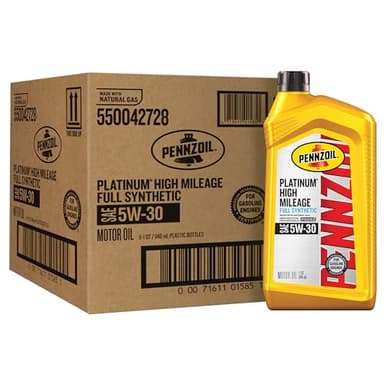 Pennzoil Platinum High Mileage Full Synthetic 5W-30 Motor Oil, 1 Quart (6 Pack)