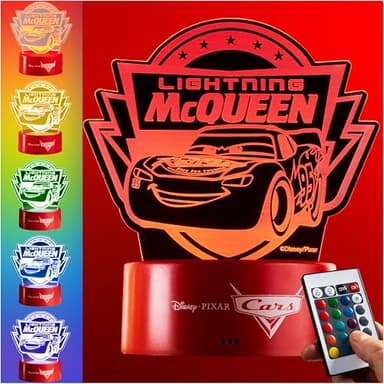 Get Trend Disney Cars Lightning McQueen LED Table Lamp, Desk Lamp, Remote Control Night Light 4 Light Modes, USB Battery Power, Gifts for Kids (Multi Cars)