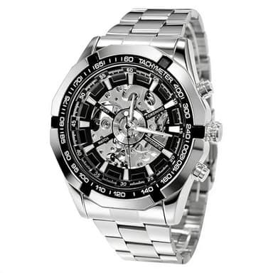 Gute Men's Luxury Steampunk Skeleton Watch - Automatic Self-Winding Mechanical Wristwatch with Luminous Hands, 3ATM Waterproof Stainless Steel Watch for Business & Casual Wear