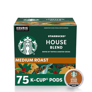 Starbucks K-Cup Coffee Pods, Medium Roast, House Blend for Keurig Coffee Makers, 100% Arabica, 1 Box (75 Pods)