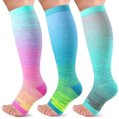 LEVSOX Open Toe Compression Socks for Women & Men 20-30mmHg Toeless Sock Knee High Support Stockings for Nurses Pregnant