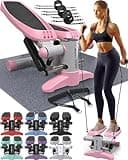 Nordic Lifting Mini Stepper & Stair Climber Machine - w/Resistance Bands Set & Non-Slip Foot Pads - Durable Construction with 330 LBS Weight Capacity - LCD Monitor - Black
