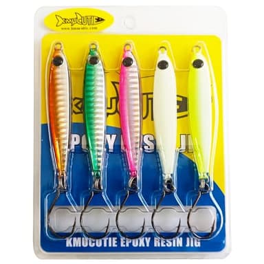 Kmucutie 5 Pieces 1 OZ Epoxy Resin Fishing Jig Lure Great for Inshore and Offshore Game Fish,Artificial Lures for Grouper,Dogtooth,Bass Salmon