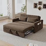 N NOORDENIYA 55'' Sofa Bed, Pull Out Sleeper Sofa Couch Bed, Loveseat Couch Bed, Futon Sofa Bed with Side Pocket, Convertible Sofa Bed for Living Room, Apartment, Bedroom, RV, Brown