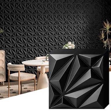 Art3d 33-Pack 3D Wall Panel for Interior Wall Décor, Diamond Textured PVC Accent Wall Paneling for Living Room Bedroom Office TV Wall Background, 11.8"x11.8" Cover 32.Sq.Ft., Black