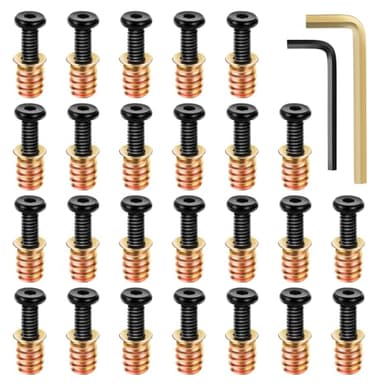 Bykonh M8-1.25 (25 Sets) Furniture Bolts and Nuts Assortment Kit, M8 x 30mm Furniture Screws and M8 x 15mm Threaded Insert Nuts with Allen Wrenches, Screw-in Nuts for Wood Furniture Assembly Connector