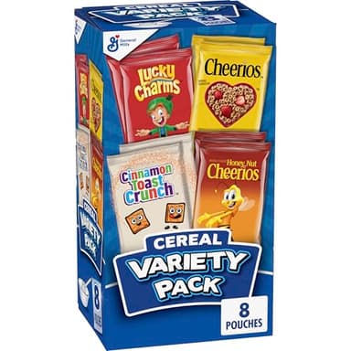 Breakfast Cereal Variety Pack, Lucky Charms, Cinnamon Toast Crunch, Cheerios, and Honey Nut Cheerios, 8 Pouches, 9.14 oz