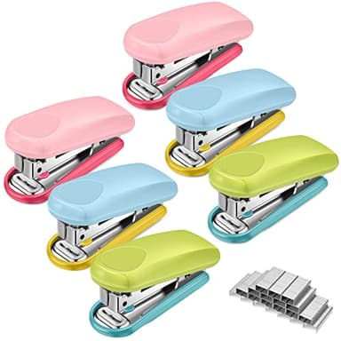 Leinuosen 6 Pack Mini Stapler with 1000 Staples Pink Small Stapler Multipack 16 Sheets Capacity Standard Staples with Box Desktop Remover for Kids School Office Supplies, 3 Colors