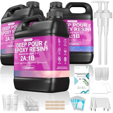 Puduo Deep Pour Epoxy Resin 1.5 Gallon Kit, 2-4 inch Ultra-Clear Flowable Casting Resin, Crystal-Clear Bubble-Free High-Temperature Resistant Epoxy Resin, Ideal for Countertops, River Tables,Crafts