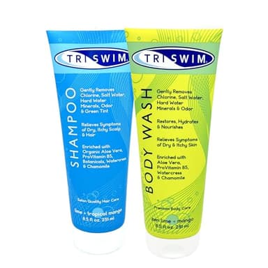 TRISWIM Swim Care Set | Chlorine Removal Shampoo & Chlorine Removal Body Wash, 8.5 fl oz Each | Aloe Vera Formula | Removes Chlorine, Restores Hair & Soothes Skin