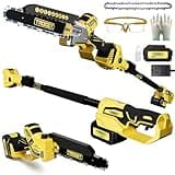 TROOZY Cordless Pole Saw, 8-INCH 2-IN-1 Chainsaw with 21V 4.0Ah Battery Powered, Electric Tree Trimmer with 9FT Telescopic Pole, 180°Angle for Tree Branches Pruning & Wood Cutting, Battery Included