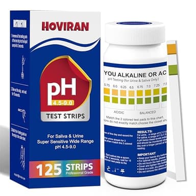 pH Test Strips for Saliva & Urine, 125 Urine Test Strips for Tracking Alkaline & Acid Levels in Body, Monitor Your pH Level from 4.5-9.0