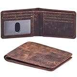 Wallet for Men Bifold Real Leather RFID Blocking Front Pocket Ultra Slim & Thin Stylish Minimalist with ID Window in Gift Box (Crazy Horse, Cognac)