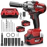 Sundpey Cordless Impact Wrench 1033Ft-lbs - 1400N·m High Torque Impact Gun - 21V Brushless Impact Driver with 2pcs 4.0Ah Battery & 5 Sockets & 9 Drill Bits & 1/2" Hexagonal Adapter for Car Truck Home