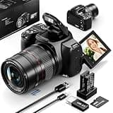 Monitech 64MP Digital Camera for Photography,12 x Optical Zoom Bridge Cameras with Macro,4K vlogging Camera for YouTube,Auto Focus,Camera Straps,2 battries and 32 SD Card（Black）