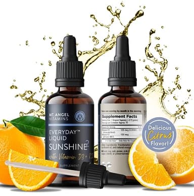 Mt. Angel Vitamins - Vegan Vitamin D3 & K2 Liquid Supplement - 5000 IU D3, Trans MK7 K2 - Gluten-Free, Non-GMO - Perfect for Adults & Kids - Your Daily Dose of Sunshine | K2 D3 Vitamin Supplement