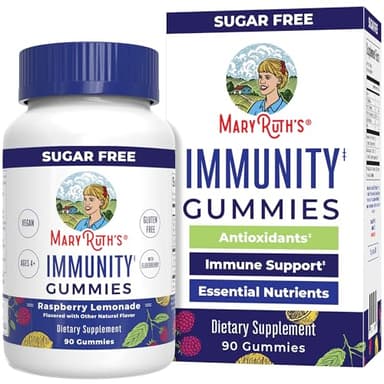 MaryRuth Organics Sugar Free Immunity Gummies | Powerful Blend | Elderberry Vitamin C & Zinc | Vitamin D3 & Echinacea | Immune Support Supplement | Gummies for Kids & Adults | Vegan | Non GMO | 90ct