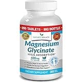 Magnesium Glycinate 400 mg - 200 Tablets - High Absorption, Non Buffered Bisglycinate Mag Supplement for Sleep, Leg Cramps, Heart, Ease Muscles, Calm Headaches for Women and Men, Non Powder Capsules
