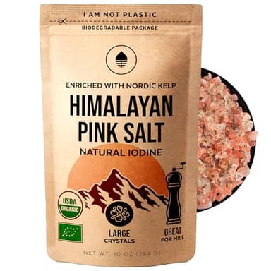Himalayan Pink Salt with Nordic Kelp – Natural Iodized Gourmet Salt | Source of Iodine for Thyroid Health | Coarse Mineral Salt for Cooking, Seasoning & Finishing | Vegan, Non-GMO, Additive-Free,10oz