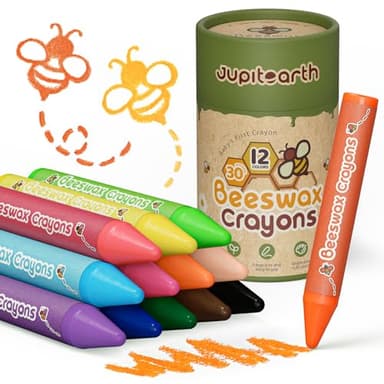 JUPITEARTH Beeswax Crayons for Toddlers 1–3, 12 Non-Toxic Silky Crayons, Jumbo and Washable Crayon, Easy to Hold, Safe for Kids, Mess-Free Coloring for Preschool Art Supplies, Ages 2–4, 4–8