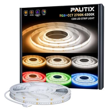 PAUTIX COB LED Strip Light,RGB+WW/CW 20ft/6.1m,RGB+CCT Tunable Color Temperature 2700K-6500K,UL Listed DC24V Color Changing Tape Lights for DIY Decoration(Power Supply & Controller Not Included)