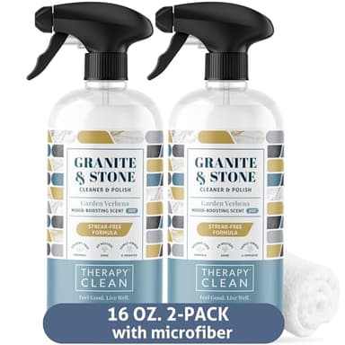 Therapy Granite Countertop Cleaner & Polish (2 Pack - With Microfiber) - pH Neutral, Marble Cleaner, Soapstone, Quartz, Stone, Quartzite, Slate, Limestone, Corian, Laminate