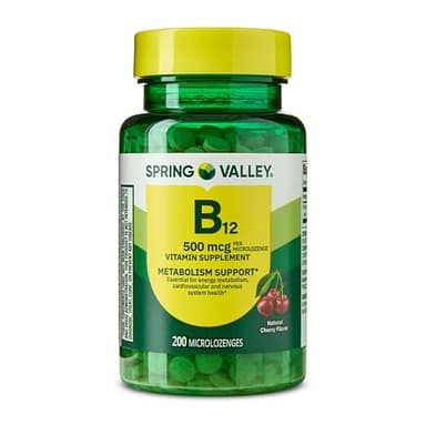 Spring Valley Sublingual Vitamin B12 Supplement, 500 mcg Microlozenges, Cherry Flavor, Supports Metabolism, 200 Count