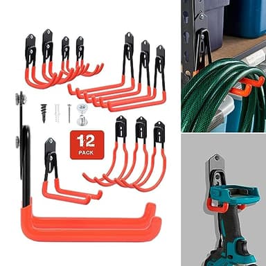 Wallmaster Garage Hooks Organizer Kit,12 Pack Adjustable Heavy Duty Shelving Hook,Wall Mount Utility Steel Garage Organization, for Organizing Garden Tools