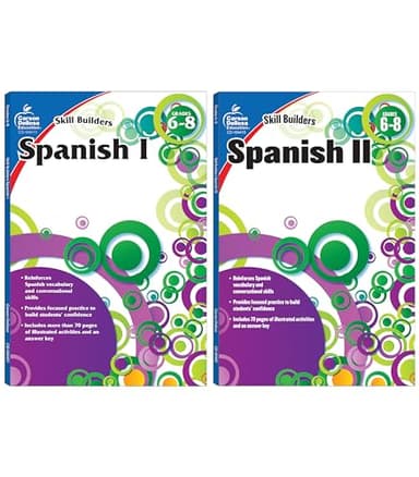 Carson Dellosa Education Skill Builders Grades 6-8 Spanish Workbook Set,Spanish Vocabulary Builder for Kids Ages 11-14, 6th– 8th Grade Spanish Books,Learn Spanish Parts of Speech,Common Phrases & More