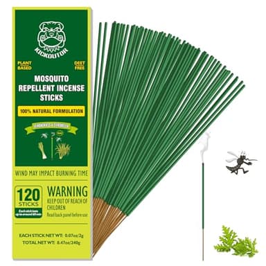 KICKOUTOR® Mosquito Repellent Outdoor Patio 120 PCS Citronella Oil Mosquito Incense Sticks Natural Organic Mosquito Barrier Mosquito Repeller for Backyard Travel Camping Indoors Gnat Mosquito Control