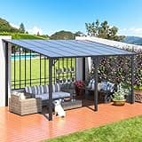 AECOJOY 14' x 10' Gazebo for Patio, Hard Top Lean to Gazebo Pergola with Roof (140 Sq.Ft Shaded), Large Wall-Mounted Heavy Duty Awnings for Patio, Decks, Backyard and More
