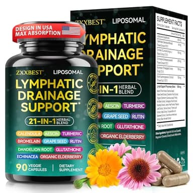 Lymphatic Drainage Supplements, Lymphatic Drainage Capsules - Wellness Complex 21 in 1 Aescia, Turmeric, Bromelain, Echinacea & More - Lymph System Support Capsules