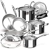 Ciwete Tri-Ply Stainless Steel Pots and Pans Set 11-PC, 18/10 Stainless Steel Induction Cookware Set with Steamer Insert, Kitchen Cookware Sets with Stay Cool Ergonomic Handles, Dishwasher, Oven Safe