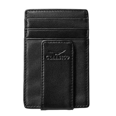 Claasico Men’s Leather Money Clip Wallet – Slim Front Pocket Wallet w/Super Strong Magnetic Clip, RFID Blocking, 5 Card Slots & Center Pocket + ID Window