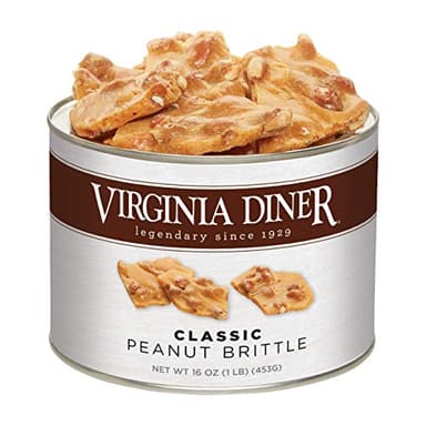 Virginia Diner Gourmet Natural Classic Peanut Brittle - XL Buttery Virginia Peanuts Non-GMO, Preservative Free Gifts from Virginia Since 1929-16 Oz Can