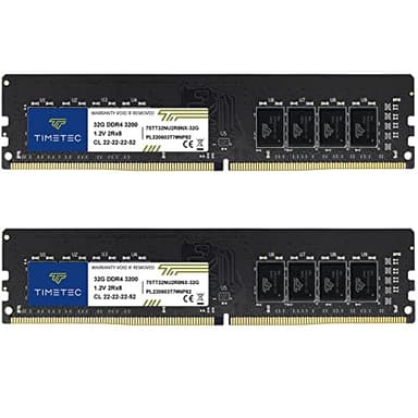 Timetec 64GB KIT(2x32GB) DDR4 3200MHz (or 2933MHz or 2666MHz) PC4-25600 Non-XMP CL22 1.2V Non-ECC Unbuffered 2Rx8 Dual Rank 288 Pin UDIMM Desktop PC Computer Memory RAM Module Upgrade