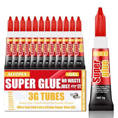 3 Gram (Pack of 12) Single use Super Glue Gel, Super Fast, Thick & Strong Adhesive Superglue, Cyanoacrylate Glue for Hard Plastics, DIY Craft, Ceramics, Frame, Leather, Metal Etc