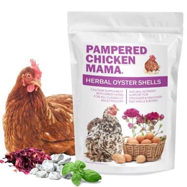 Pampered Chicken Mama Herbal Oyster Shells High Calcium Supplement for Pet Chickens, Ducks, and Other Poultry, Crushed Oyster Shells for Chickens with Herbs (3 POUNDS)