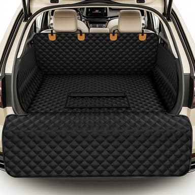 Waterproof SUV Cargo Liner for Dogs - Pu Leather Pet Car Seat Cover Protector with Bumper Flap, Non-Slip Backseat Mat for SUVs, Sedans, Vans Trunk | Easy Clean, Scratch Resistant (Black,Large)