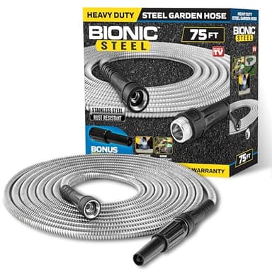 BIONIC STEEL 75 Ft Garden Hose 304 Stainless Steel, 75 Ft Water Hose, Super Tough & Flexible Metal Hose, Lightweight, Crush Resistant Fittings, Kink & Tangle Free, Rust Proof, Easy to Use & Store