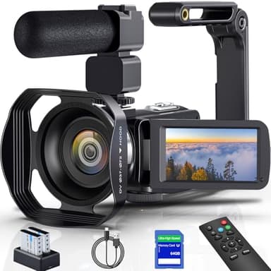 8K Video Camera Camcorder 64MP YouTube Vlogging Cameras IR Night Vision WiFi Webcam Camcorders with 18X Digital Zoom 3.0”Touch Screen Stabilizer, Mic, 64G SD Card, Remote Control and 2 Batteries