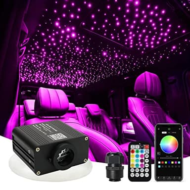 AMKI 16W Starlight Headliner Kit Twinkle+Sound Activated 600pcs 0.03in9.8ft Cable End Glow Fiber Optic Light APP/Remote Control RGBW Starlight Box for Car Home Star Ceiling Decor