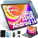 HISORL Android Tablet with Keyboard, Android 14 Tablet 10 inch with 24GB+128GB, 1TB Expand, 8-Core, 8000mAh, 5G WiFi, Widevine L1, GMS, 2 in 1 Tablet with Keyboard, Mouse, Stylus(Black)