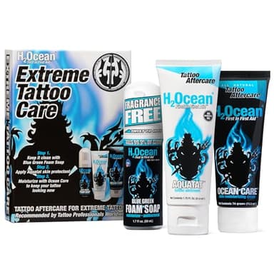 H2Ocean Extreme Tattoo Aftercare Kit – Complete 3-Step Tattoo Care & Healing Set with Antibacterial Foam Soap, Moisturizing Cream & Ointment – Sea Mineral Enriched Formula for Healthy, Vibrant Tattoos