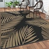 GENIMO Outdoor Rug 9' x 18' Waterproof for Patios Clearance, Reversible Outdoor Plastic Straw Camping Rug Carpet, Large Area Rugs Mats for RV, Camper, Deck, Balcony, Porch, Beach, Picnic, Black&Brown