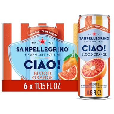 Sanpellegrino CIAO Blood Orange Sparkling Water, Low-Calorie Italian Sparkling Water with Real Fruit Juices, 0g Added Sugar, 6-Pack